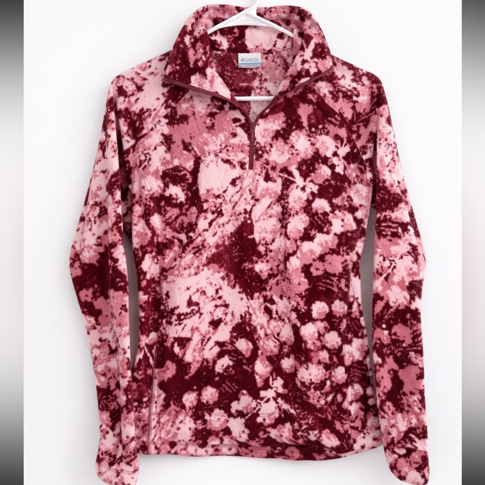 Columbia Tie Dye Fleece Quarter Zip Pullover Pink Burgundy Women’s M
